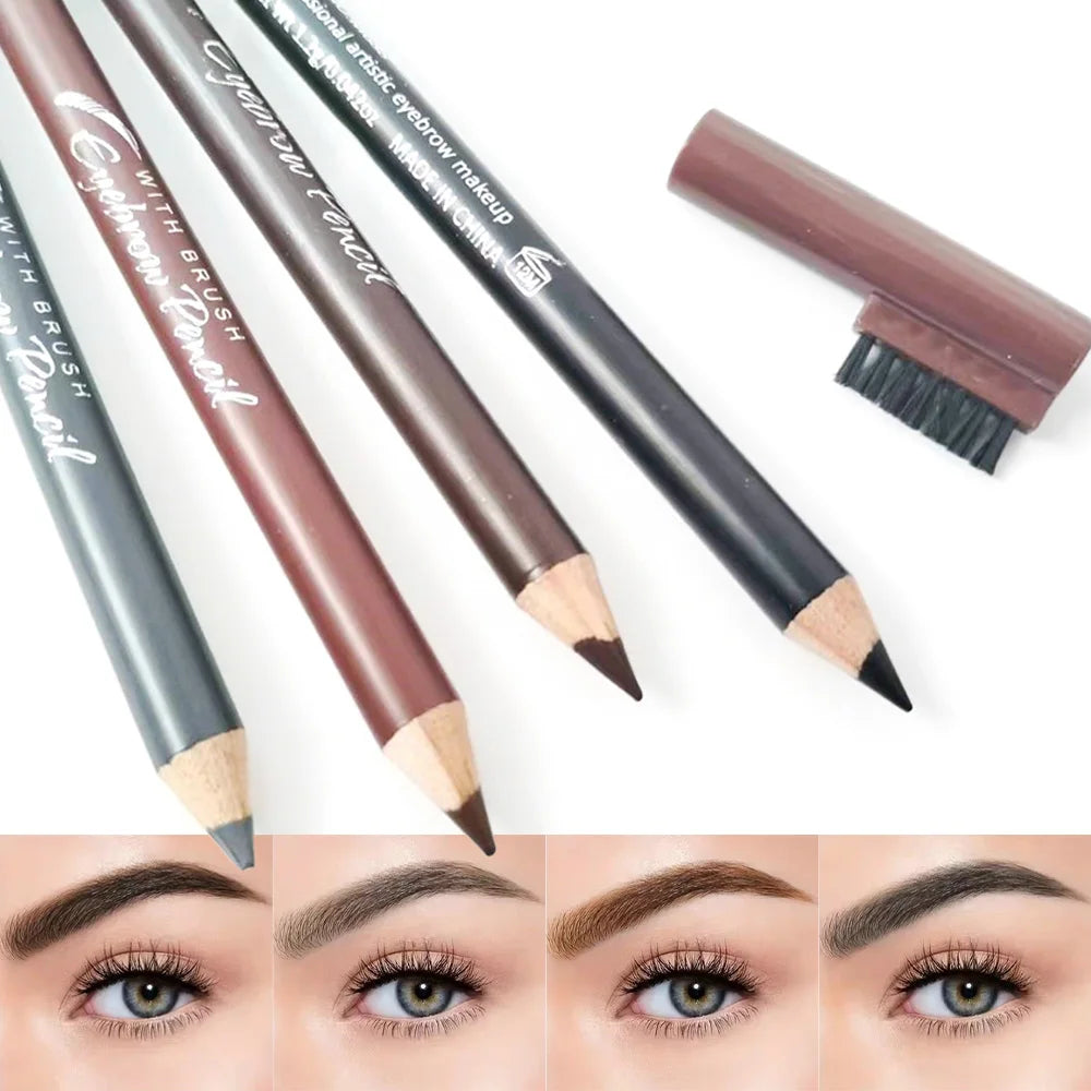 Wooden Eyebrow Pencil with Brow Comb – 4 Shades, Waterproof