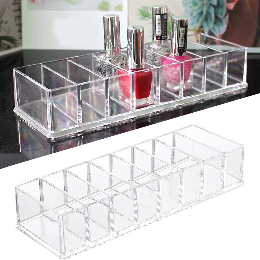 8-Slot Nail Polish Holder Transparent Acrylic Grid Box Makeup Display Stand for Cosmetics Storage Organizer