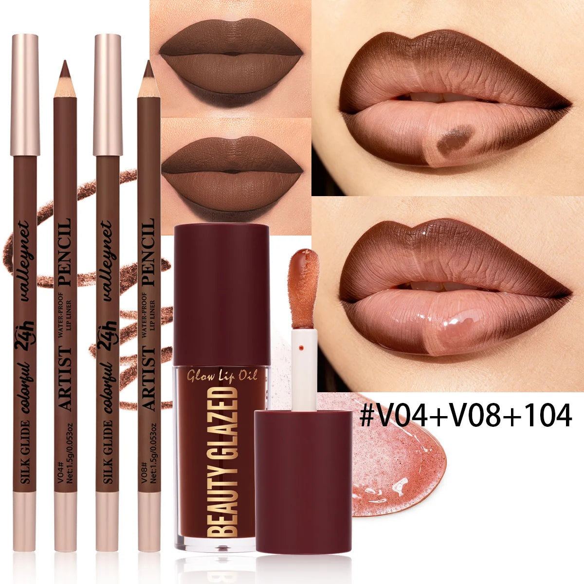 3Pcs/Set Matte Velvet Lip Liner Lip Oil Lip Combo,Long Lasting Waterproof Lipliner Lip Makeup