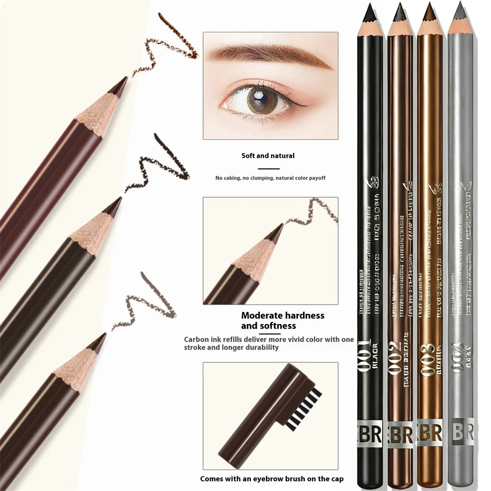 Wooden Eyebrow Pencil with Brow Comb – 4 Shades, Waterproof