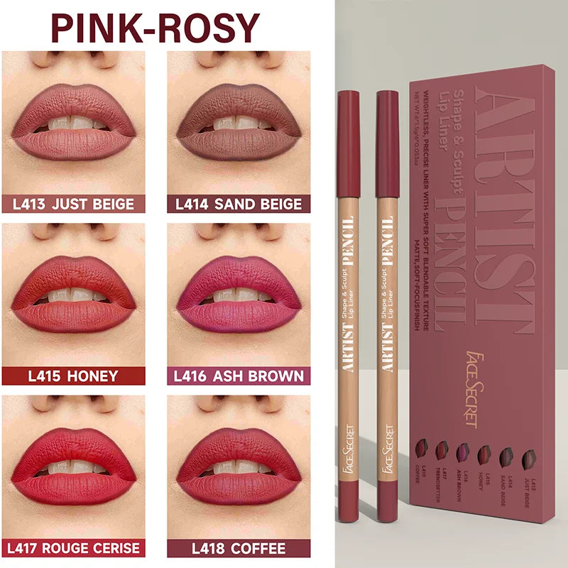 High Pigmented Matte Lip Liners, Soft Pencils Longwear Smooth