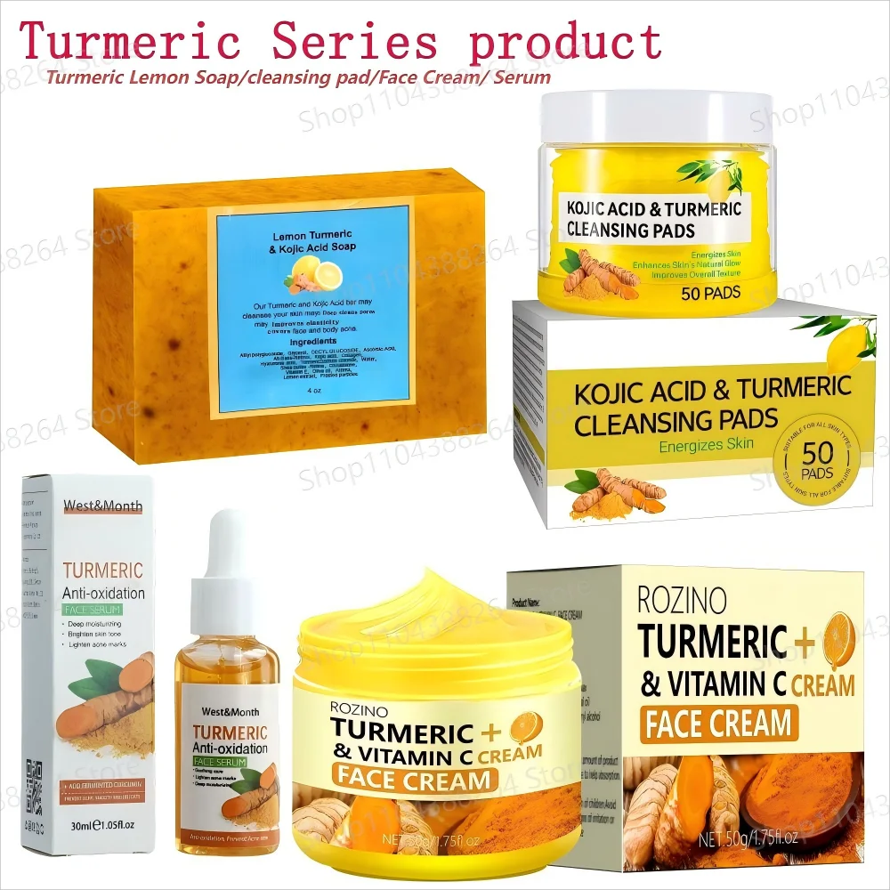 Turmeric Lemon Skincare Set — Soap, Serum, Cream & Cleansing Pads