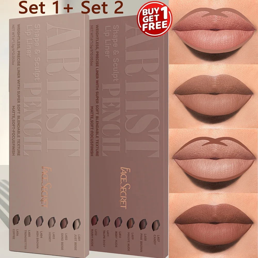 Nude Matte Lip Liner Set — Waterproof & Long-Lasting, 12 Pcs