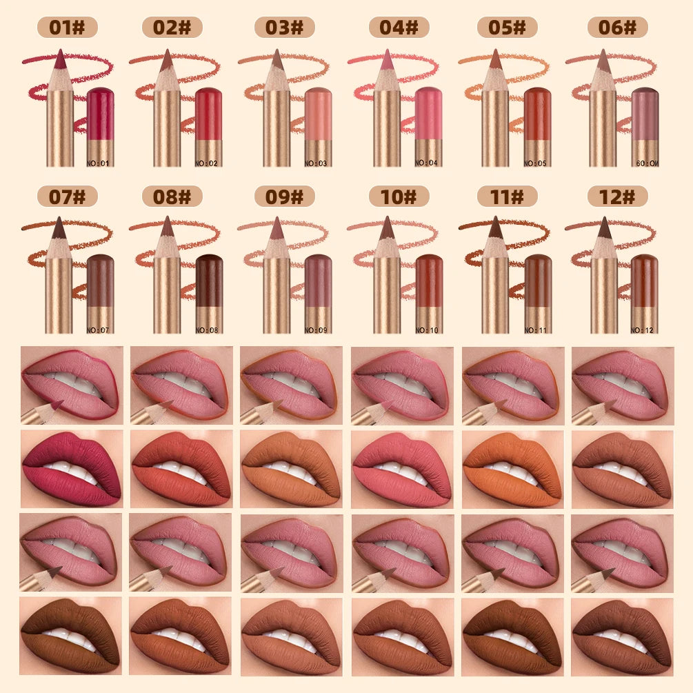 QIBEST 12-Color Waterproof Matte Lip Liner Set