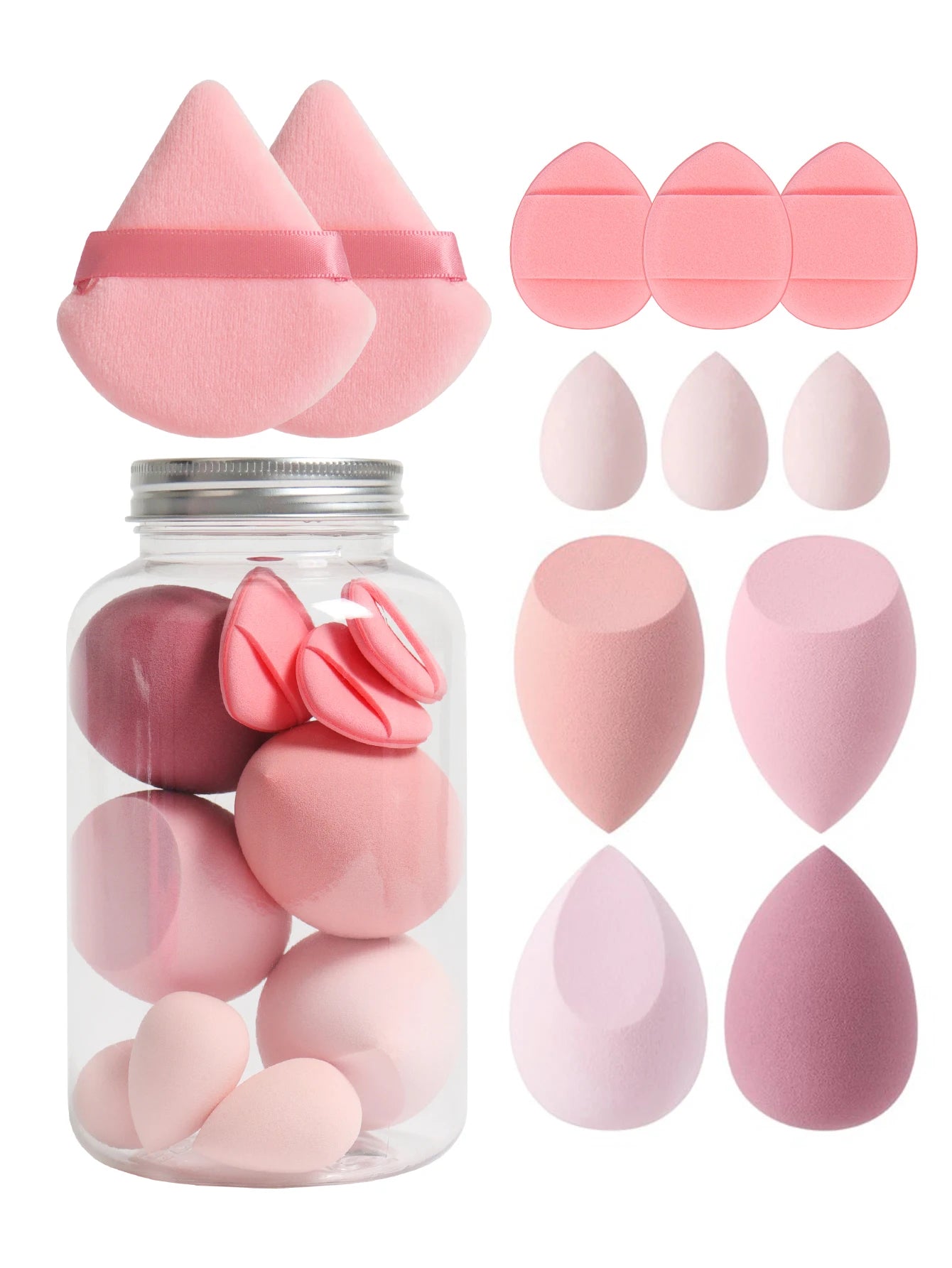 12Pcs Makeup Sponge Set with Storage Jar