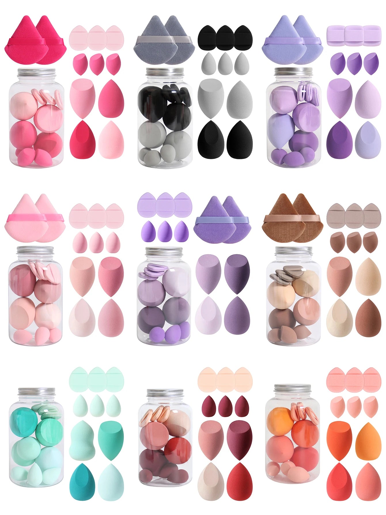 12Pcs Makeup Sponge Set with Storage Jar