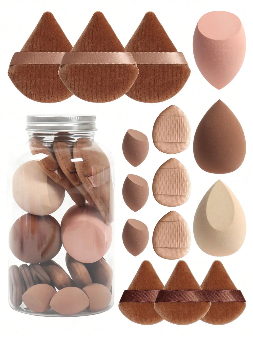 15-Piece Makeup Sponge Set with Storage Jar
