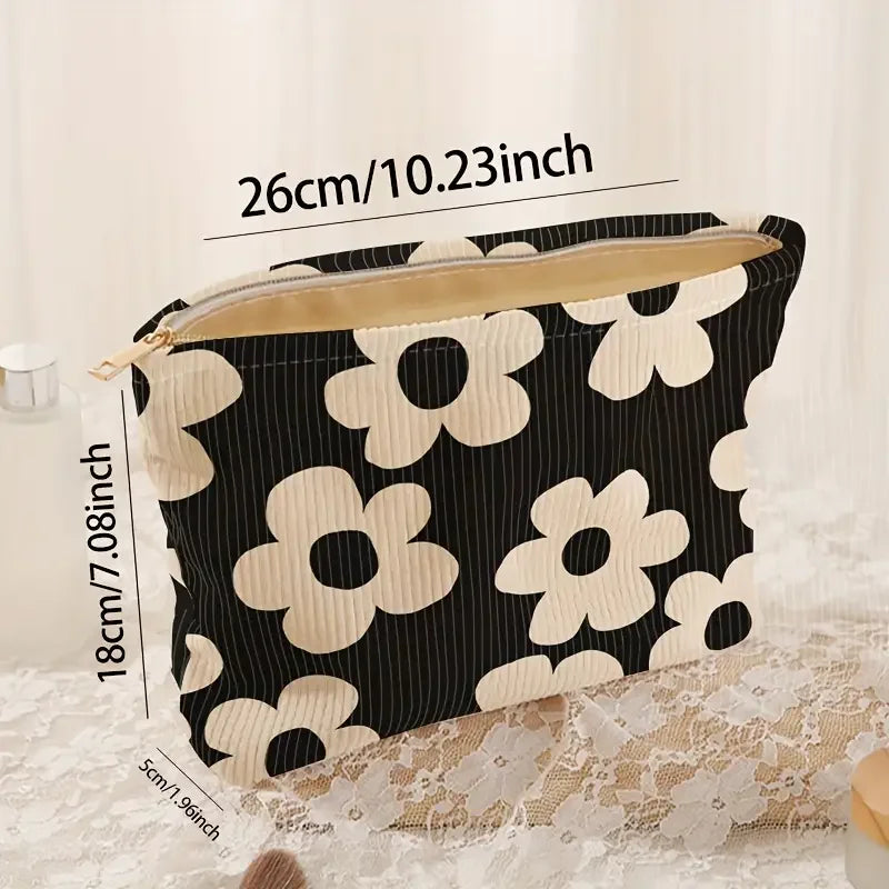 Floral printed corduroy makeup bag