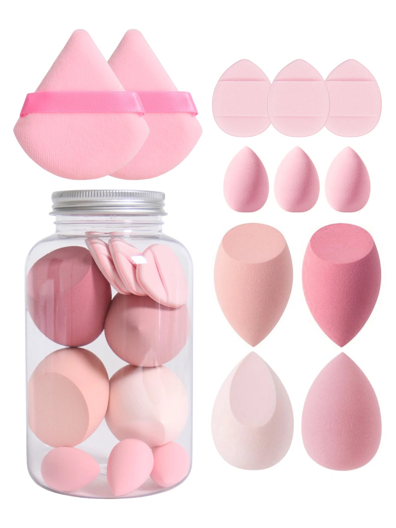 12Pcs Makeup Sponge Set with Storage Jar
