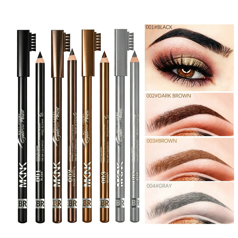 Wooden Eyebrow Pencil with Brow Comb – 4 Shades, Waterproof
