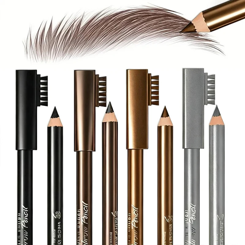 Wooden Eyebrow Pencil with Brow Comb – 4 Shades, Waterproof