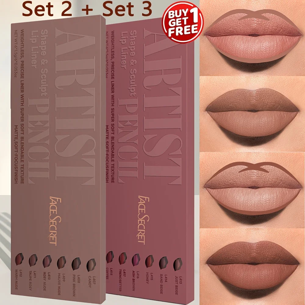 Nude Matte Lip Liner Set — Waterproof & Long-Lasting, 12 Pcs