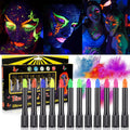 6Pcs UV Neon Face Painting Kit,Glow in the Dark Under UV Lights,Black Light Glow Makeup Kit,Washable Water Soluble Face Painting