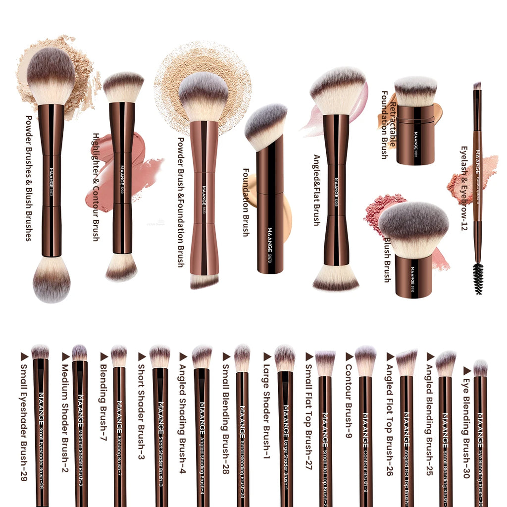 MAANGE 20pcs Pro Makeup Brushes + Storage Bag Dual End Foundation Powder Blush Eyeshadow Brush Beauty Blending Organizer Tool