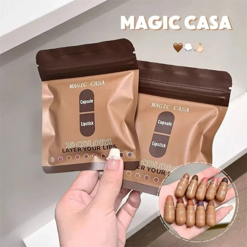 10-Color Brown Matte Velvet Capsule Lipstick Set