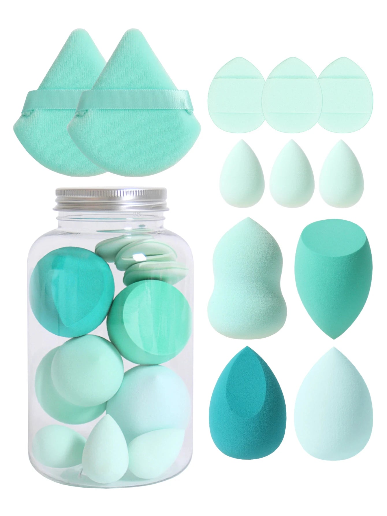 12Pcs Makeup Sponge Set with Storage Jar