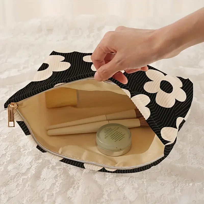 Floral printed corduroy makeup bag