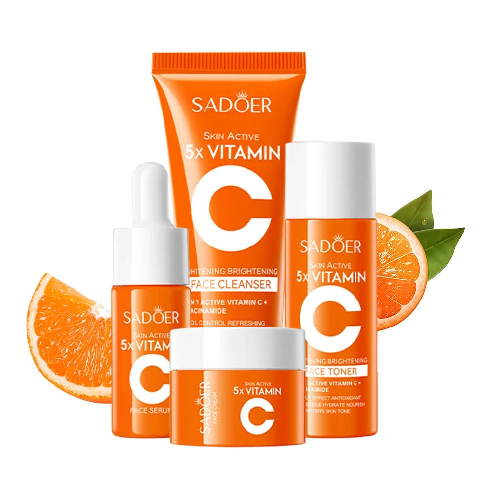 Vitamin C Skincare Set — Cleanser, Toner, Serum & Cream, 5 Pcs