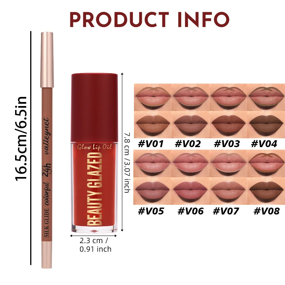 3Pcs/Set Matte Velvet Lip Liner Lip Oil Lip Combo,Long Lasting Waterproof Lipliner Lip Makeup