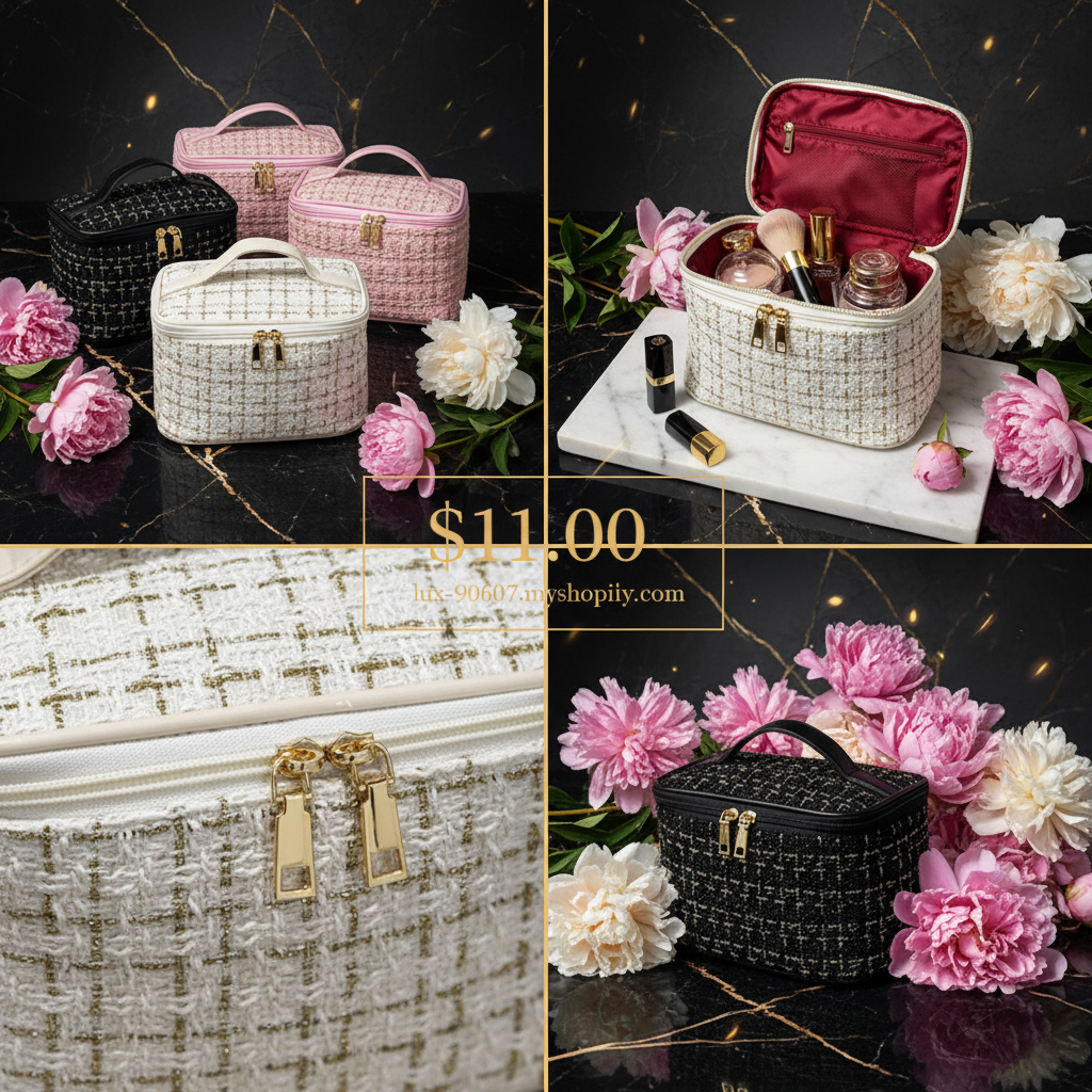 Knitted bag collage with price and URL
