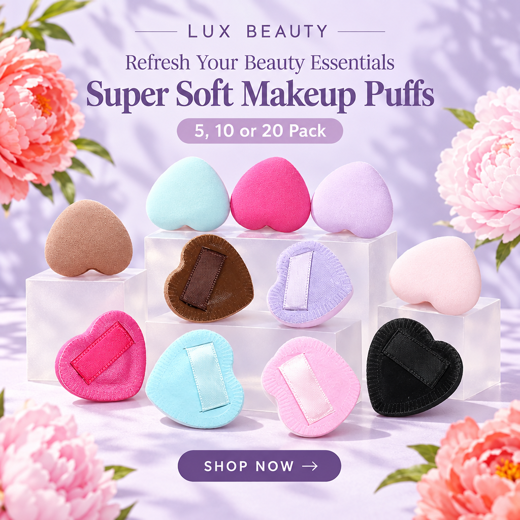 Lavender and coral peony makeup puff Facebook ad