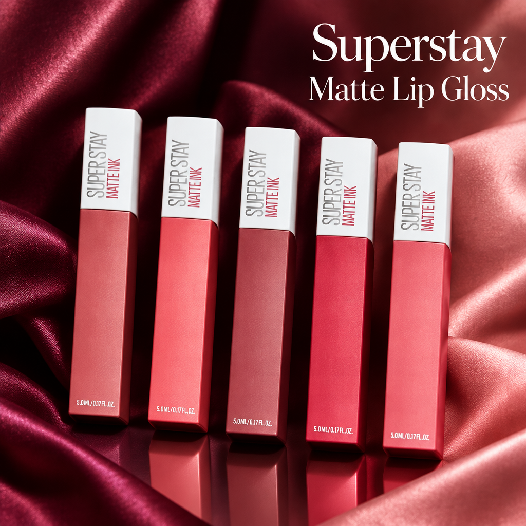 Lip gloss ad with berry and rose styling