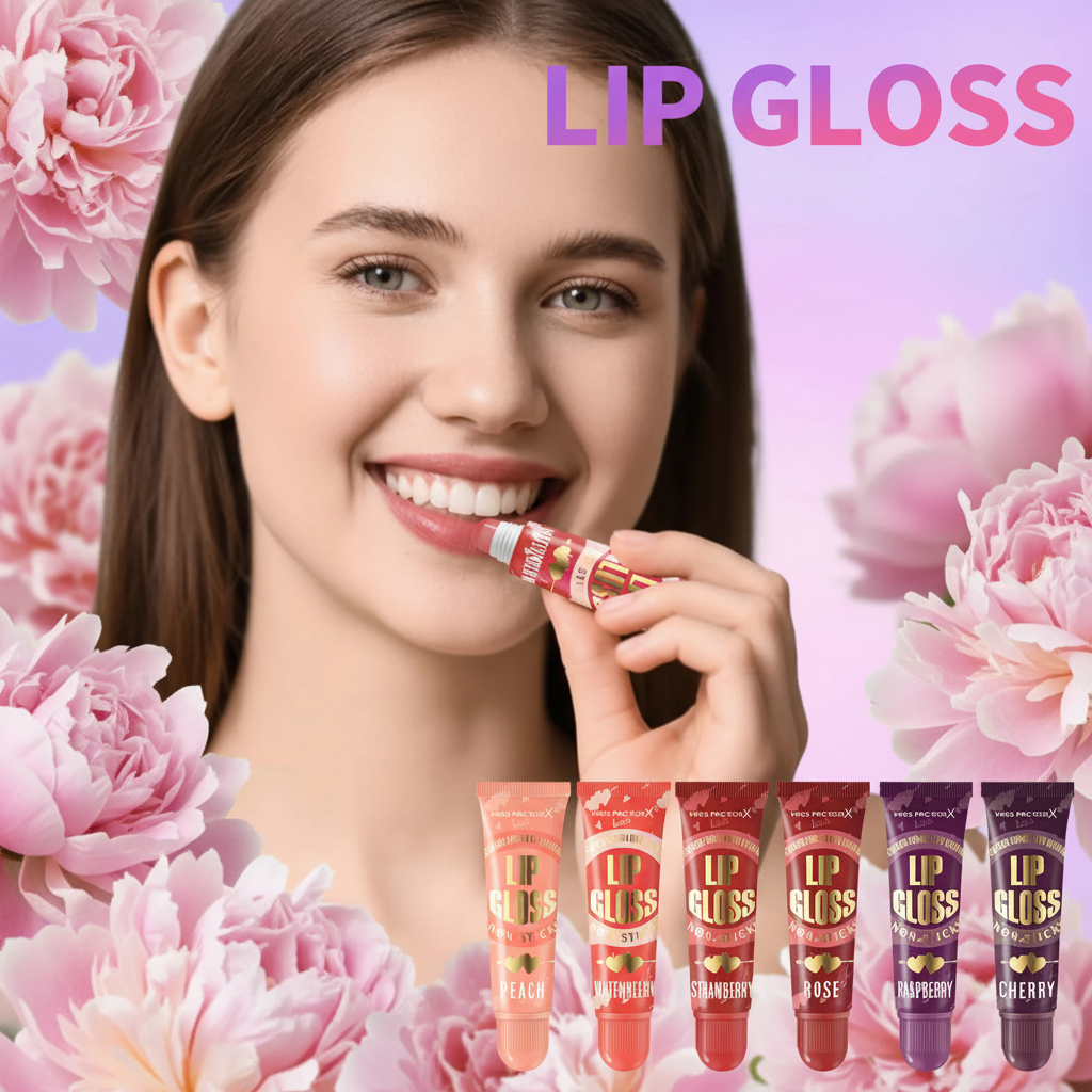 Lip Gloss Set - Model Shot with Peonies