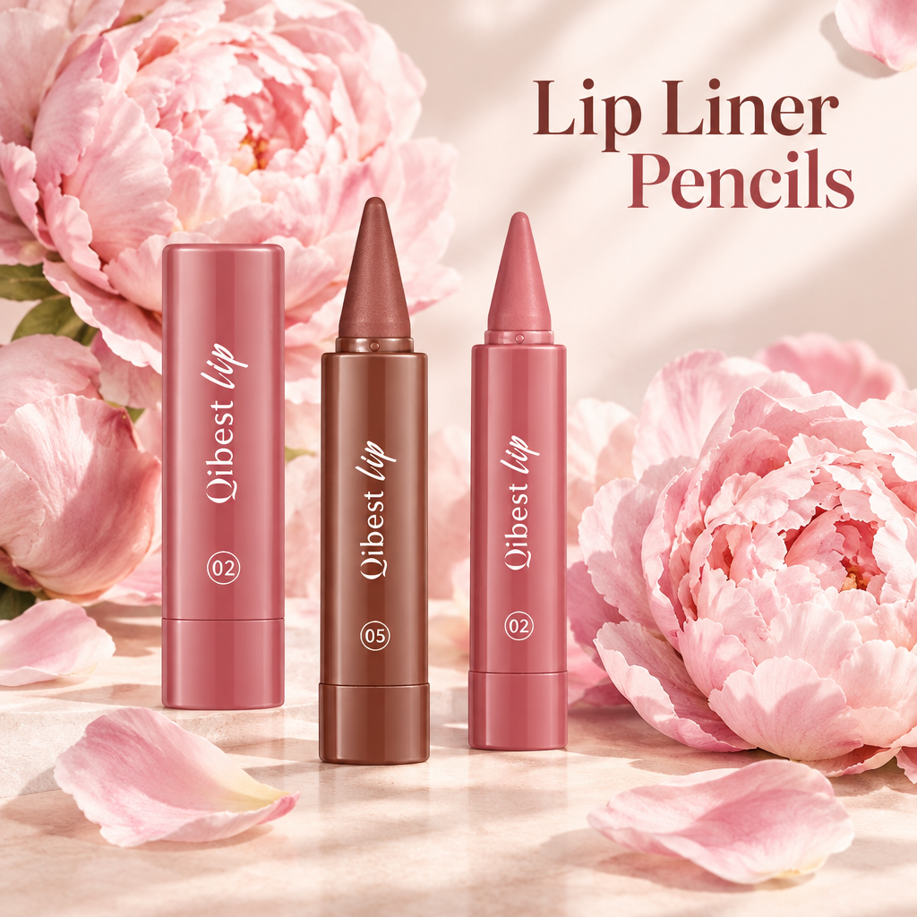 Lip liner pencils styled with pale pink peonies