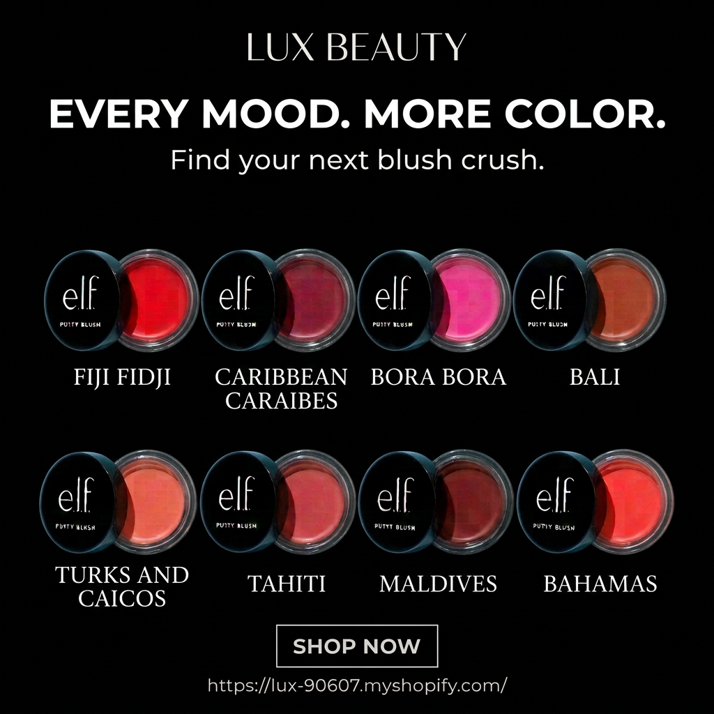 LUX Beauty blush ad with a solid black background