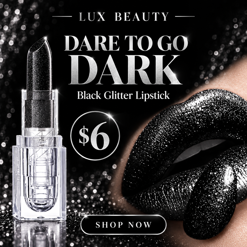 LUX Beauty Facebook ad for Black Glitter Lipstick