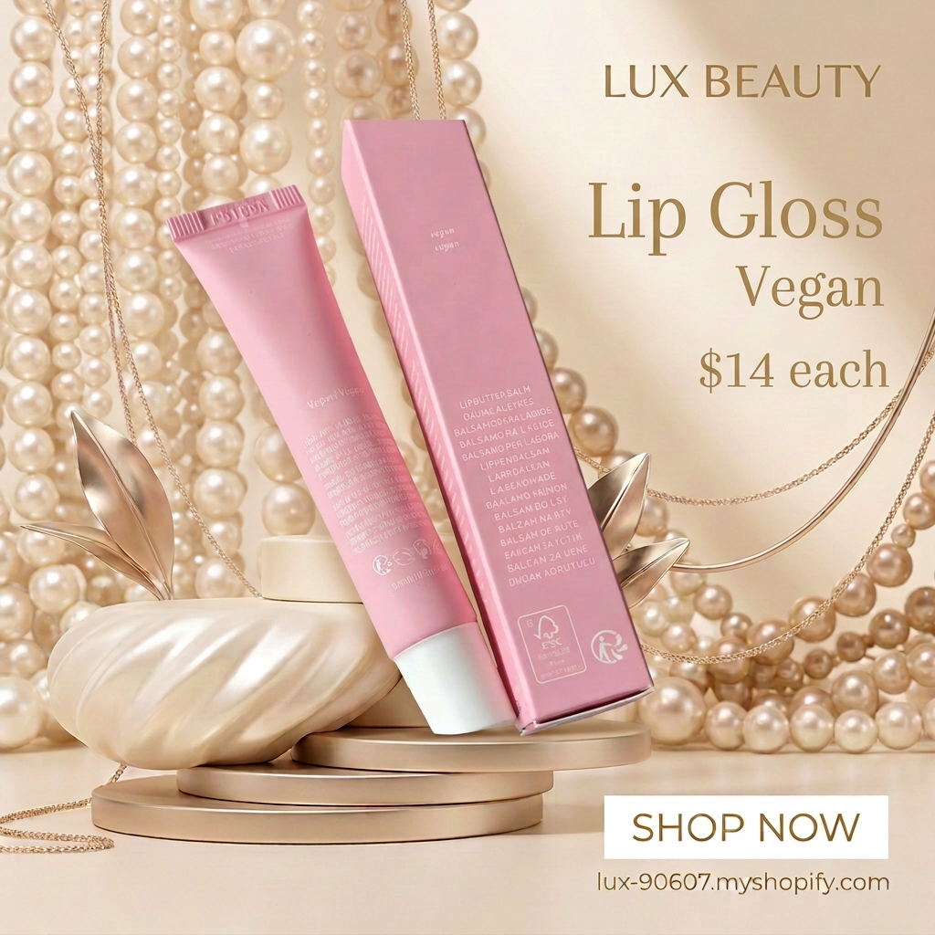 LUX BEAUTY Lip Gloss with Vegan text