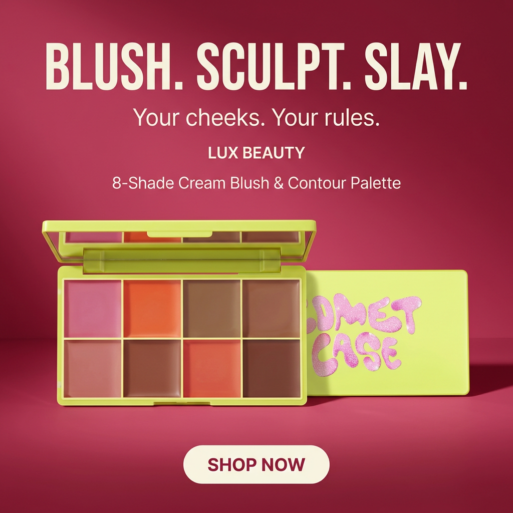 LUX Beauty palette ad with dark pink background