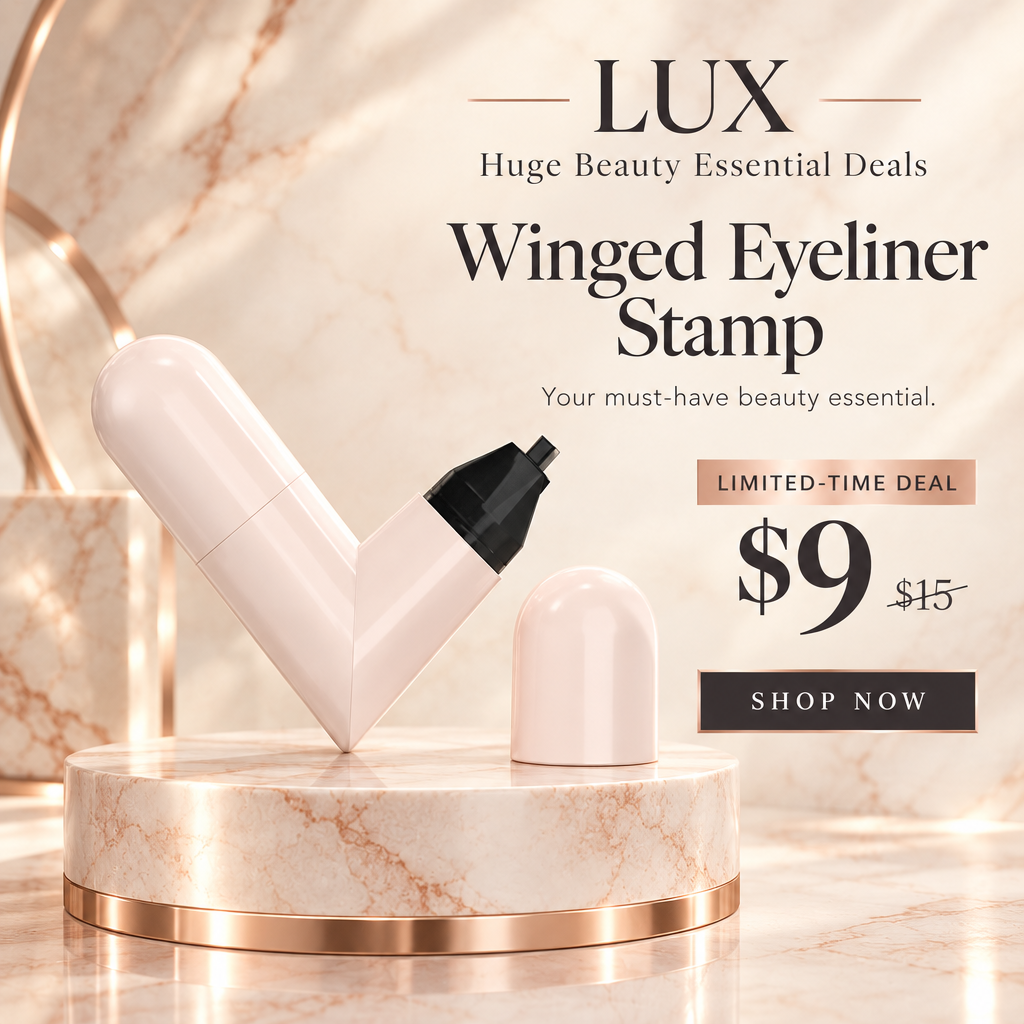 LUX eyeliner stamp ad with ivory marble background