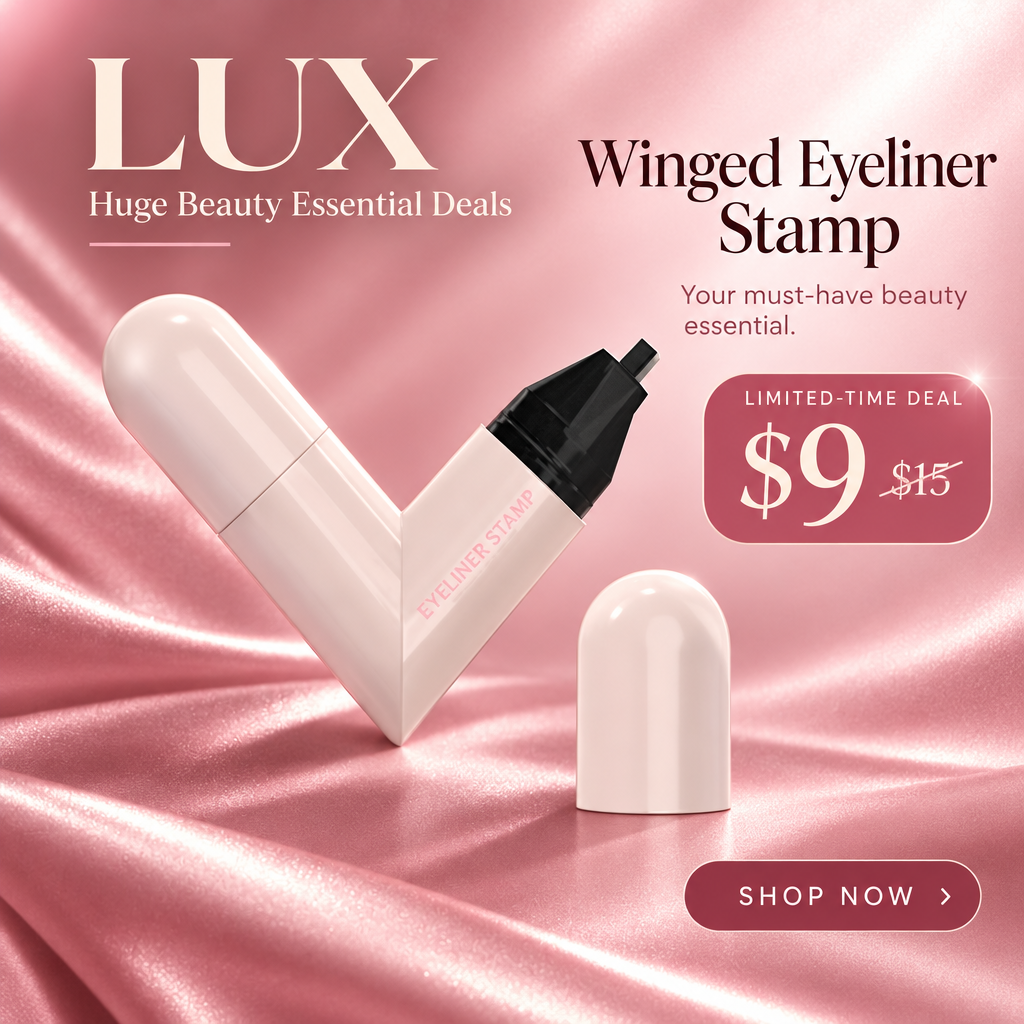 LUX eyeliner stamp ad with rose-pink satin background