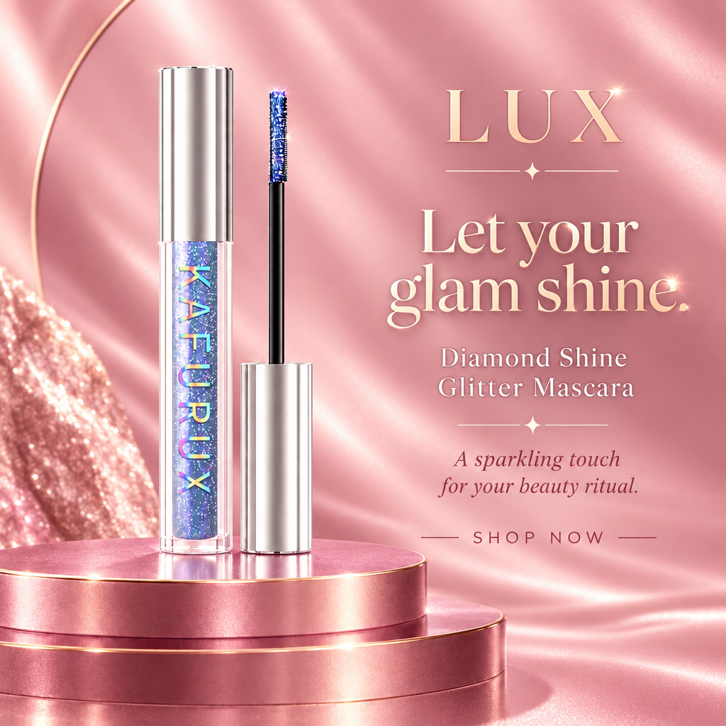LUX glitter mascara ad with luxury pink background