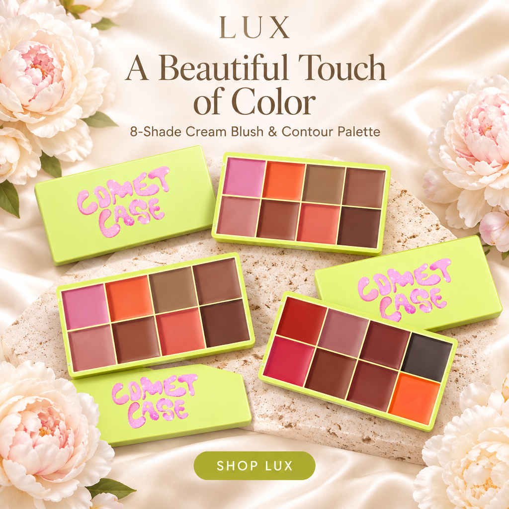 LUX palette ad with ivory peonies