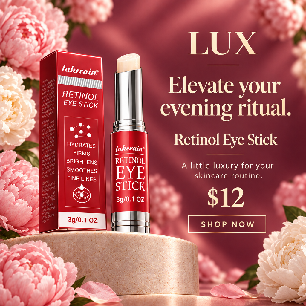 LUX Retinol Eye Stick ad with darker rose-pink background