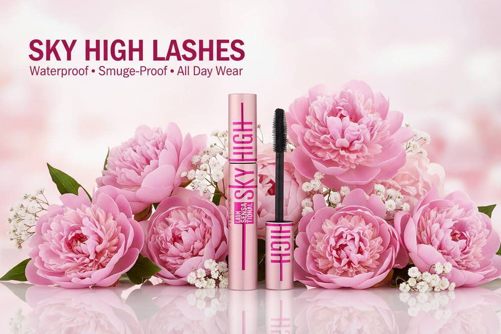 Sky High Mascara Ad with Peonies